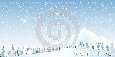 Snowy winter road in a mountain forest Vector Illustration