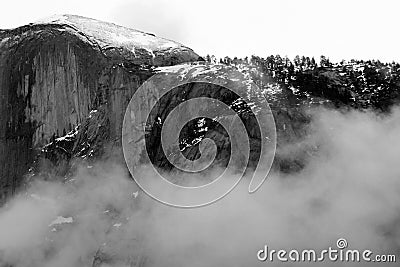 Snowy Yosemite Mountains - Black and White Stock Photo