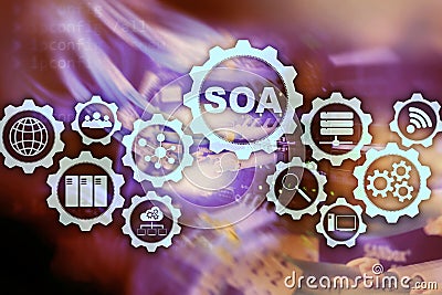 SOA. Business model and Information technology concept for Service Oriented Architecture under principle of service Stock Photo