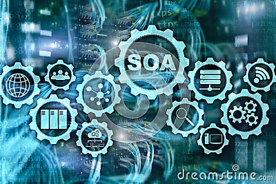 SOA. Business model and Information technology concept for Service Oriented Architecture under principle of service Stock Photo