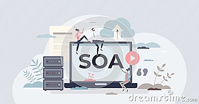 SOA or system oriented architecture for software apps tiny person concept Vector Illustration