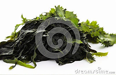 Soaked wakame seaweed, cut out isolated on white background Stock Photo