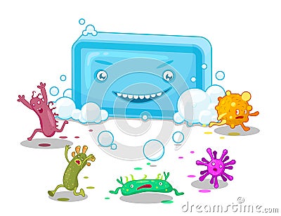 Soap and bacteria Vector Illustration