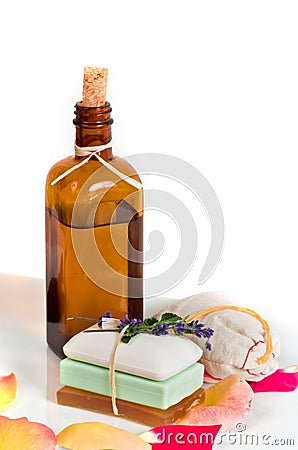 Soap bars and lotion Stock Photo
