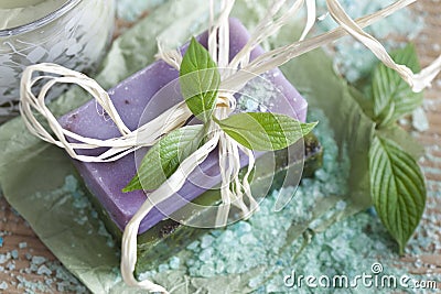 Soap bars with natural ingredients Stock Photo