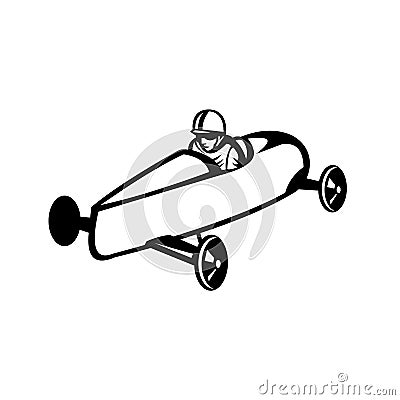 Soap Box Derby or Soapbox Car Racer Racing Side Retro Black and White Vector Illustration