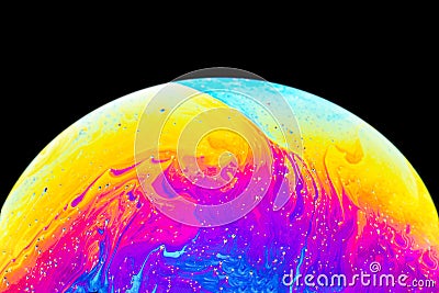 Soap bubble close up macro abstraction and planet imitation. Abstract background with colorful gradient colors Stock Photo