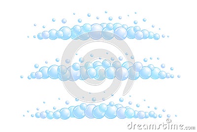 Soap bubble divider set. Horizontal foam decoration element. Blue suds cloud border collection. Vector Vector Illustration