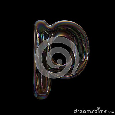 Soap bubble letter P - Lowercase 3d transparent font - Dream, childhood or fragility concept Cartoon Illustration