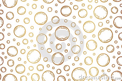 Soap bubbles gold seamless pattern. Cleaning concept. Water background. Handdrawn texture. Design wallpapers for prints bodycare, Vector Illustration