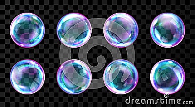 Soap rainbow bubbles with reflections Vector Illustration