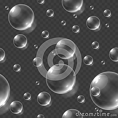 Soap bubbles on a transparent seamless background. Vector Illustration