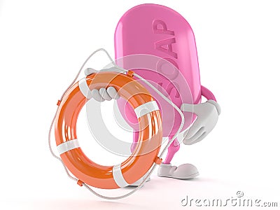 Soap character holding life buoy Stock Photo