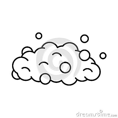 Soap foam cloud with bubbles. Line art icon of washing. Black illustration of cleanser, detergent, shampoo, gel. Contour isolated Vector Illustration