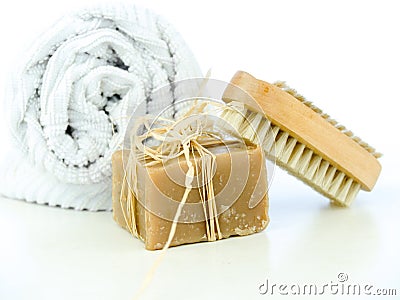 Soap and nail brush Stock Photo