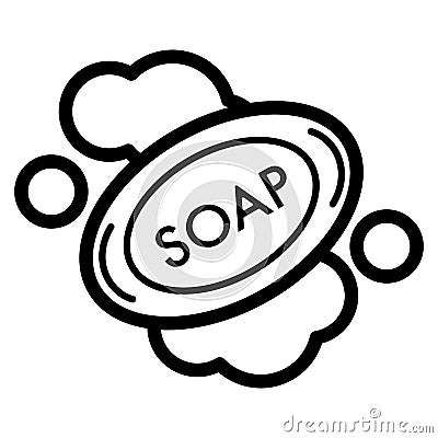 Soap vector icon. Black soap illustration on white background. Outline linear body care icon. Vector Illustration