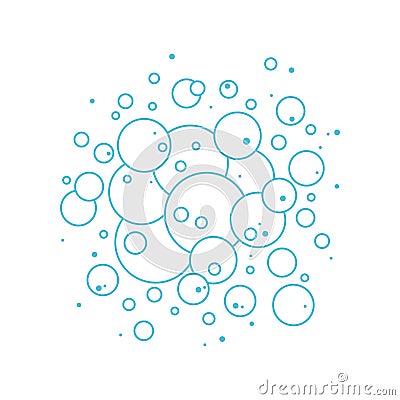 Soap water bubble line icon, foam pattern, soda blue line background. Cartoon wash and bath. Laundry vector Vector Illustration