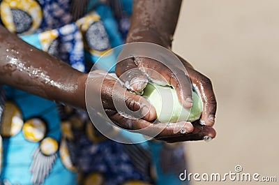 Soap and Water for Clean Hands for African Children Stock Photo