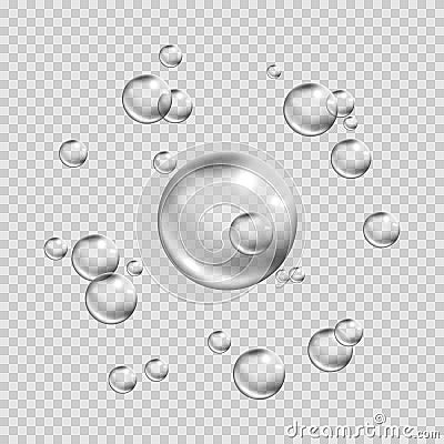 Soapy bubbles isolated on transparent background. Fizzing air bubbles stream. Circle air bubbles in water. Vector illustration Vector Illustration