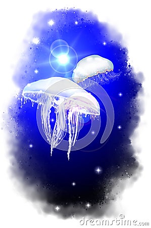 Soaring jellyfish. Cartoon Illustration