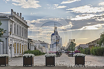 Sobornaya street, Odigitrievsky Cathedral. Cityscape of city Ulan-Ude, Buryatia, Russia Stock Photo