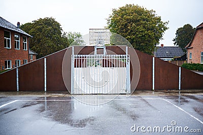 Soccer arena in a school yard on a rainy day Stock Photo