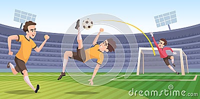 Soccer background with sport character football players on the field Vector Illustration