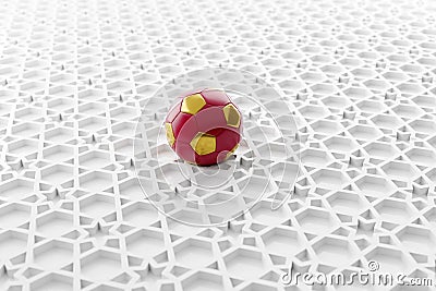 Soccer Ball on Abstract White Arabic Traditional Middle Eastern Pattern 3D Illustration Stock Photo