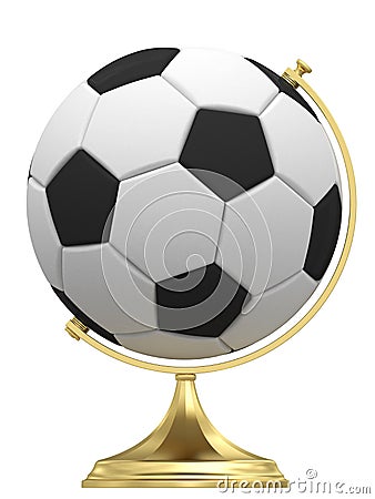 Soccer ball as terrestrial globe on golden stand Stock Photo