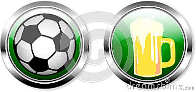 2 buttons,soccer ball and beer, great soccer event this year,soccer or public viewing web mock up, Vector Illustration
