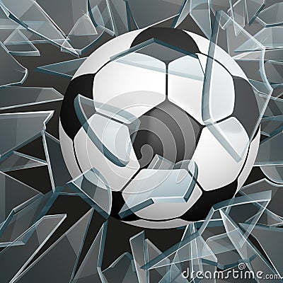 Soccer ball breaking glass vector illustration Vector Illustration