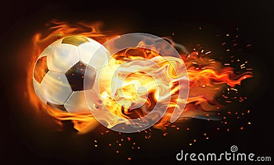 Soccer ball with bright flame flying on background Stock Photo