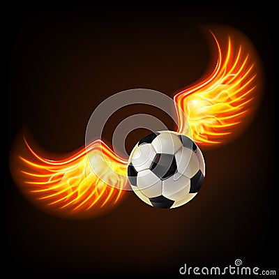 Soccer ball with burning wings. Vector Illustration