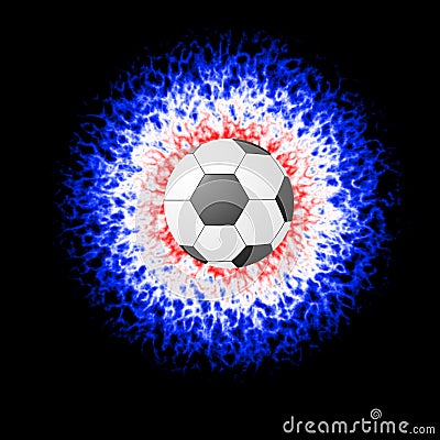 Soccer ball close-up in colors burst. Football equipment Isolated on black background. Cartoon style Stock Photo