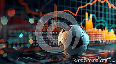 Soccer ball on digital background representing sports analytics and technology. futuristic football concept visualizing Stock Photo