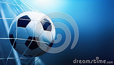 Soccer ball in goal Stock Photo