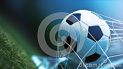 Soccer ball in goal Stock Photo