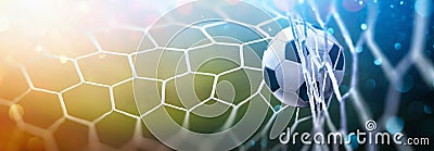 Soccer Ball in Goal. Multicolor Background Stock Photo