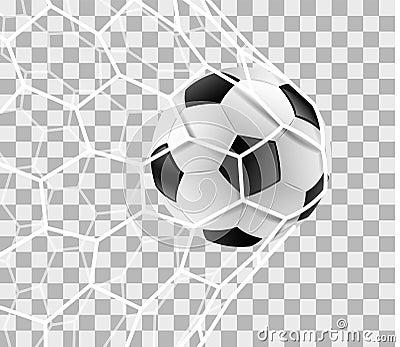 Soccer ball in a goal net isolated vector background Vector Illustration