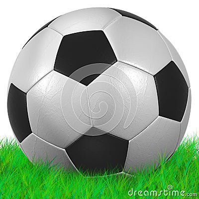 Soccer Ball on Grassl high resolution isolated on a white background 3D render Stock Photo