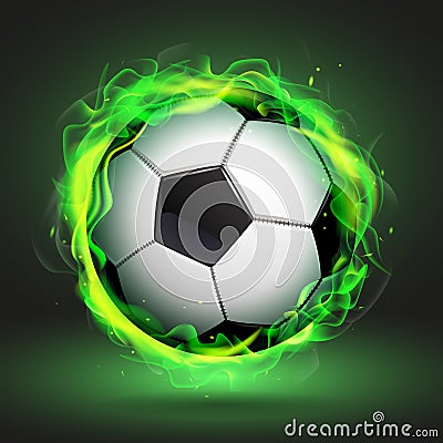 Soccer ball in green flame Cartoon Illustration