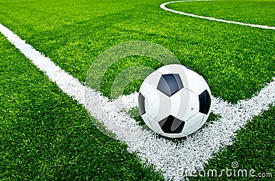 Soccer ball on green grass Stock Photo