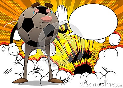 Soccer ball holds hand at his ear, listening. Vector Illustration