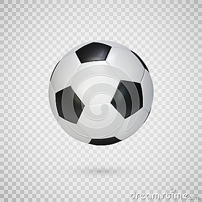 Soccer ball isolated on transparent background. Black and white classic leather football ball. Vector Vector Illustration