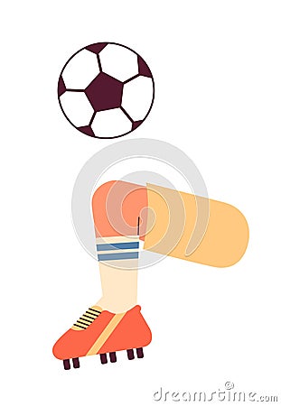Soccer ball juggle semi flat colorful vector first view leg Cartoon Illustration