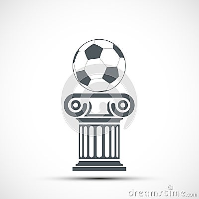 Soccer ball lies on the ancient Greek column Vector Illustration