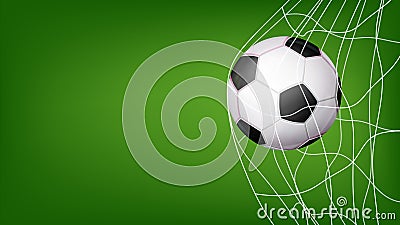 Soccer Ball In Net Vector. Hitting Goal. Invitation Sport Poster, Banner, Brochure Design. Isolated On Green Background Vector Illustration