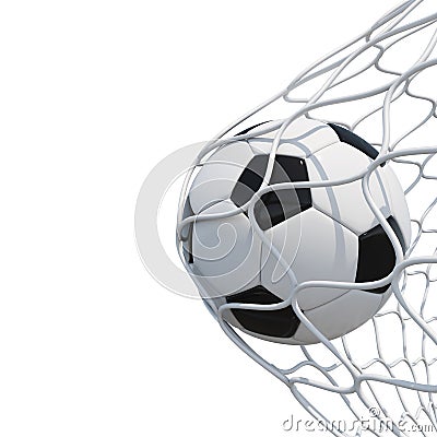 Soccer ball in net on white background. Cartoon Illustration