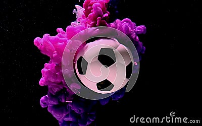 Soccer ball on a purple-pink background. Concept of advertising football competition Stock Photo