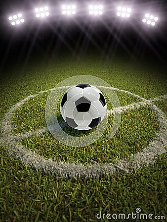 Soccer ball on a soccer field Stock Photo